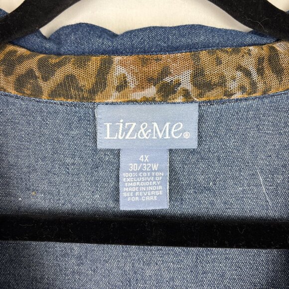 Liz & Me Embroidered Denim‎ Button-Up Top Women's 4X Floral Western Boho Shirt - Picture 10 of 16